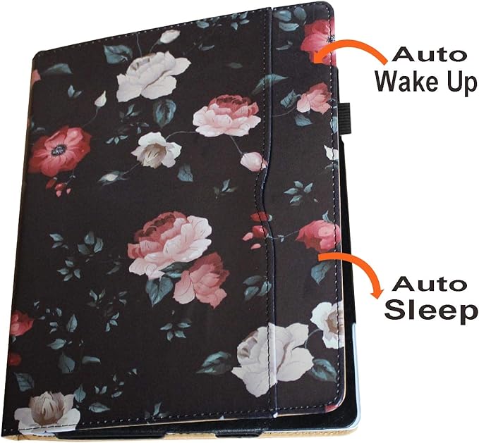 Case for iPad 10.2 9th 8th 7th Generation Multi Viewing Stand Folio Smart Cover with Pocket Auto Wake Up/Sleep for 2021/2020/2019 A2602 A2603 A2604 A2270 A2428 A2429 A2197 A2200 (Black Flower)