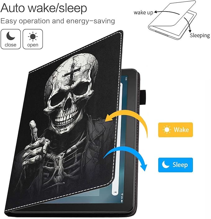 Case for Amazon Kindle Fire HD 10 &amp 10 Plus Tablet 10.1 (13th/11th Generation 2023/2021 Release) - Premium PU Leather Cover with Auto Sleep Wake Funny Skull