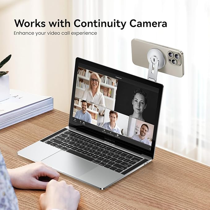Laptop Phone Holder Magnetic Phone Stand 15W Fast Wireless Charger for MagSafe for iPhone 17/16/15/14/13/12 &amp All Phones for Tesla (Silver)