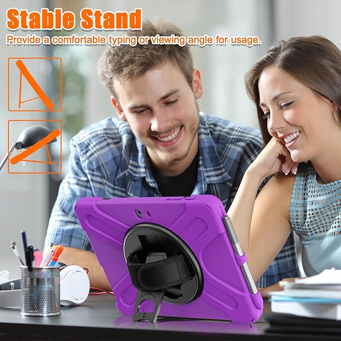 ZenRich Rugged Case for Surface Go 4 (2023)/Surface Go 3 (2021)/ Surface Go 2 (2020) Surface Go (2018) with Pen Holder Heavy Duty Shockproof Case with Stand Hand Strap and Shoulder Belt-Purple