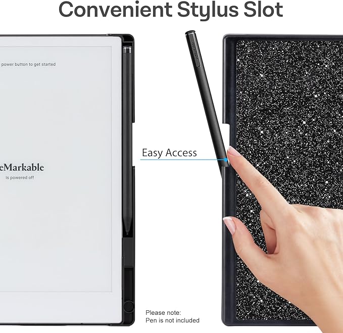 CoBak Case for Remarkable 2 Paper Tablet - Lightweight and Hard Back Shell Protective Book Folio Cover with Built-in Pen Holder - for 10.3 2020 Released (Black Glitter)