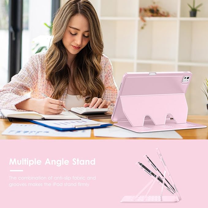 VIKESI Case for iPad iPad Pro 13-inch M5 or M4 Released in 2025 or 2024Multiple Angles Magnetic Stand CoverShockproof Soft BackPencil Holderand Auto Sleep/WakePink
