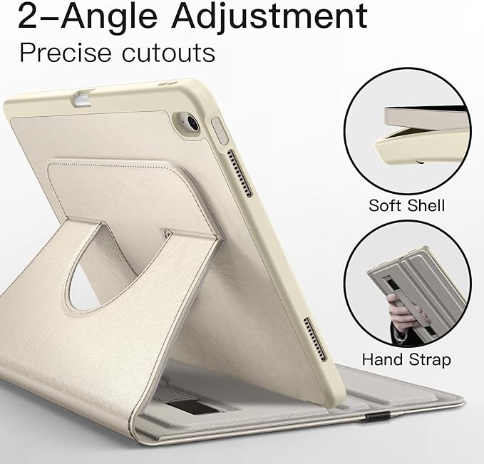 JETech Rotating Case for iPad Air 13-Inch M4/M3/M2 (2026/2025/2024) with Pencil Holder 360 Degree Rotation PU Leather Folio Protective Cover (Starlight)