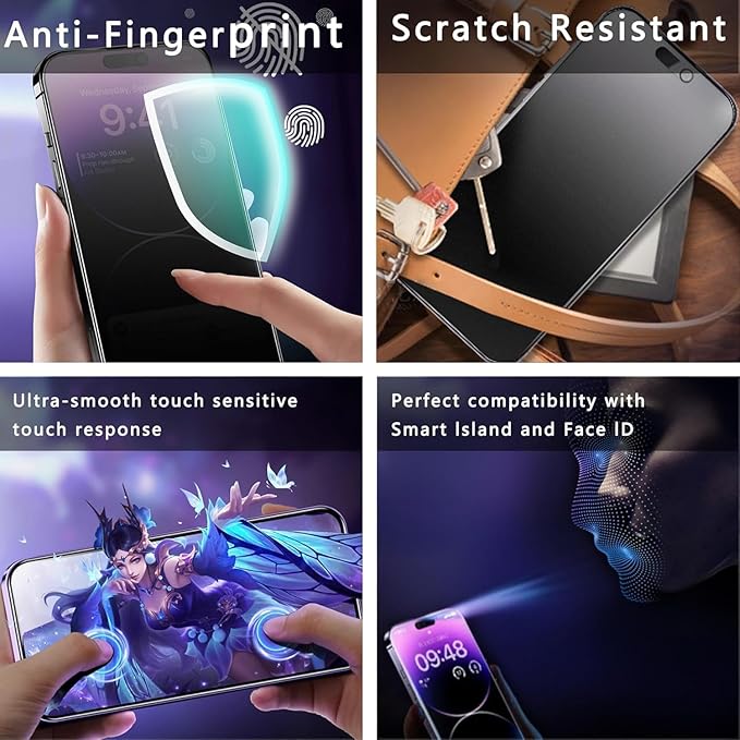 Matte Privacy Screen Protector for iPhone 17 Pro 6.3-Inch Auto Dust Removal 9H Anti-Spy Tempered Glass Film Full Cover Anti-Fingerprint Easy Installation 2 Pack