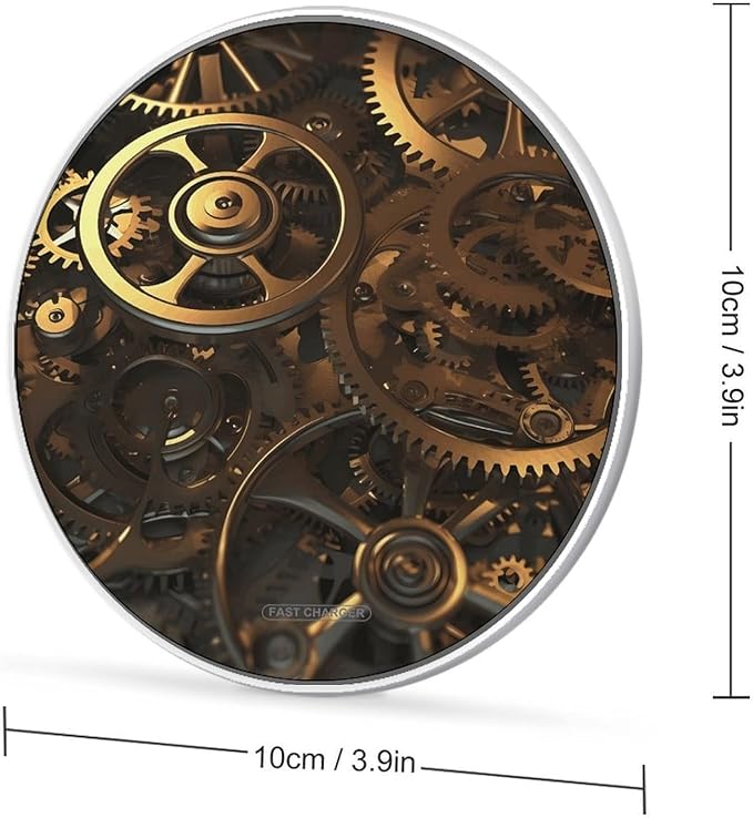 Cool Steampunk Gears Wireless Charger Fast Wireless Charging Pad with USB Cable 10W Anti-Slip Magnetic Wireless Charger Portable Slim Charger Puck Travel Charging Station