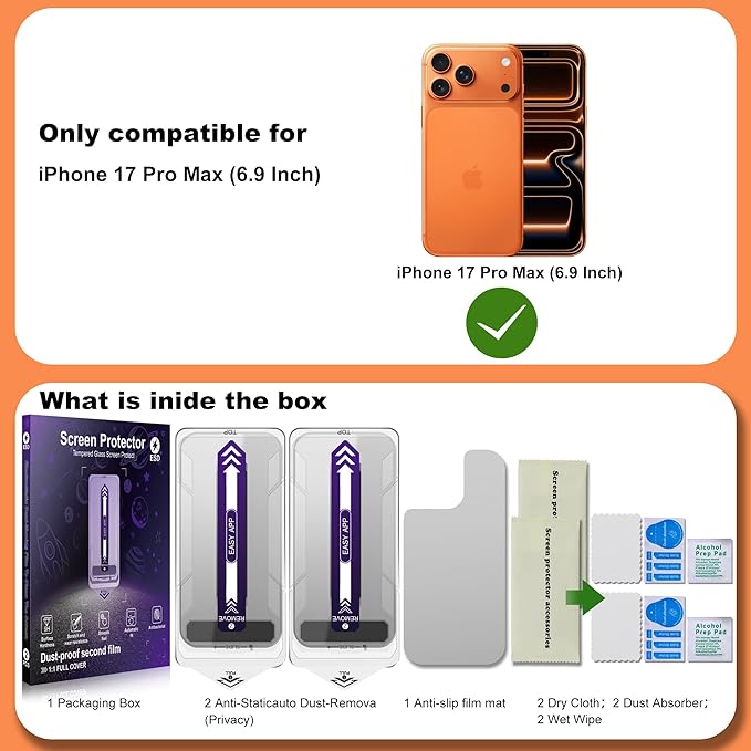 360° 4 Way Privacy Screen Protector for iPhone 17 Pro Max [2 Pack] Anti-Spy Tempered Glass 9H Hardness Shatterproof 3D Curved Edges Case-Friendly Bubble-Free Easy Installation