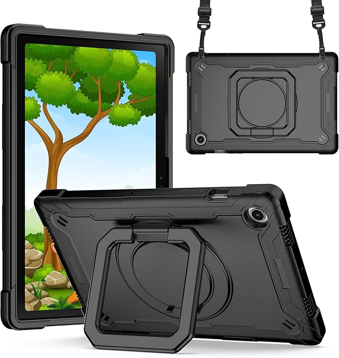 Dteck for Samsung Galaxy Tab A8 (SM-X200/X205) Tablet Case 10.5 2022 Release Shockproof Sturdy Rugged Case for Kids with Rotate Handle and Kickstand Protective Cute Cover with Shoulder Strap Black