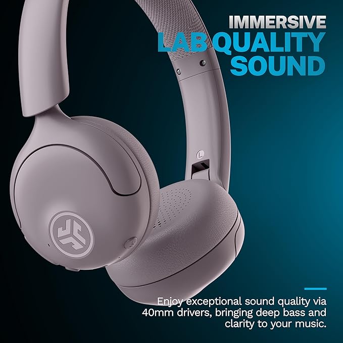 JLab Go Lux ANC Wireless Headphones Mauve Hybrid Active Noise Cancelling Premium On-Ear Bluetooth Headset Customizable Sound Be Aware Mode Cloud Foam Comfort Multipoint Connection