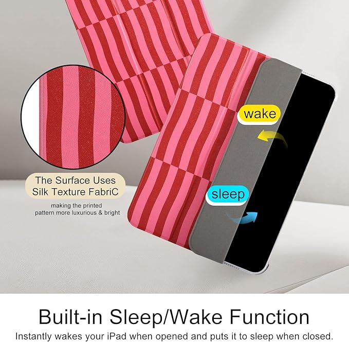 case for ipad 11th Generation11 Inch 2025 (A16 Chip) &amp 10th Gen 10.9 Inch 2022 - Slim Scratch-Resistant Hard PC Translucent Back Shell Smart Cover Wake/Sleep FunctionRed Irregular Stripes