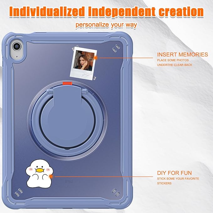 Batianda Ultimate Protective Case for New iPad 11th Generation 11 inch 2025 A16 Chip Sturdy Rugged Shockproof Silicone Tablet Cover with 360° Rotatable Ring Kickstand &amp Pencil Holder Lavender Gre