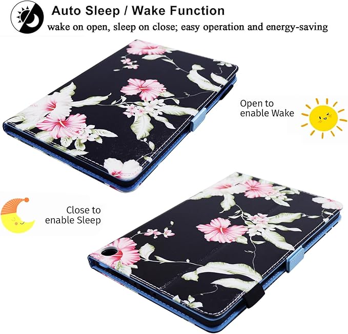 Case for Amazon Kindle Fire Max 11 (13th Generation 2023 Release) 11 with Stand/Pencil Holder/Hand Wrist Strap Folio Magnetic Smart PU Leather Cover [Auto Sleep Wake] Pink Flower Black