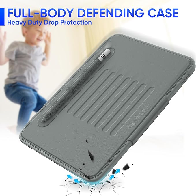 SEYMAC stock Case for iPad (A16) 11th/10th Generation 11''/10.9'' Strong Magnetic Auto Sleep Shockproof Case with Absorbing Multi-Angles Stand Pen Holder Card Slot (Gray)