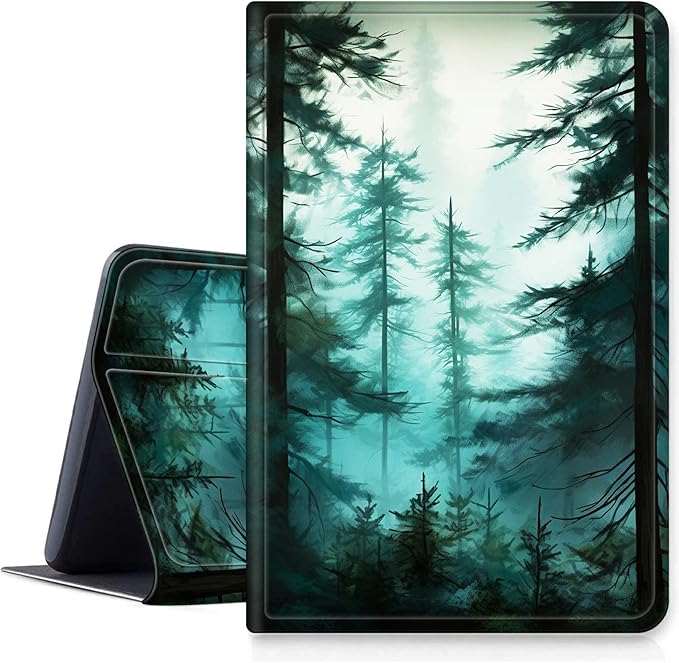 DIGTIALLL Case for Amazon Kindle Fire HD 10 &amp 10 Plus Tablet (11th Generation 2021 Release) 10.1 PU Leather Smart Protective Cover with Auto Sleep/WakePine Trees