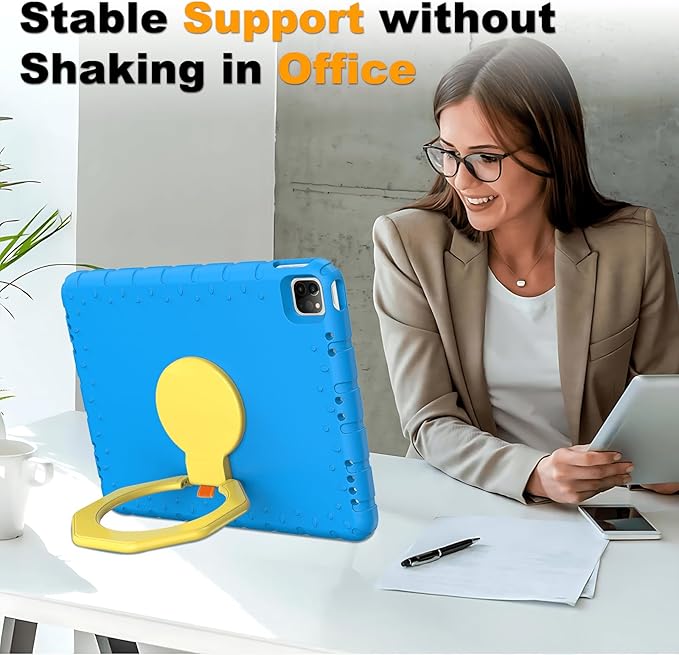 for iPad Pro 12.9 Case 6th/5th/4th/3rd Generation with 360° Rotating Stand &amp Pencil Holder Heavy Duty Cute Cover for iPad Pro 12.9 inch 2022/2021/2020/2018 Blue