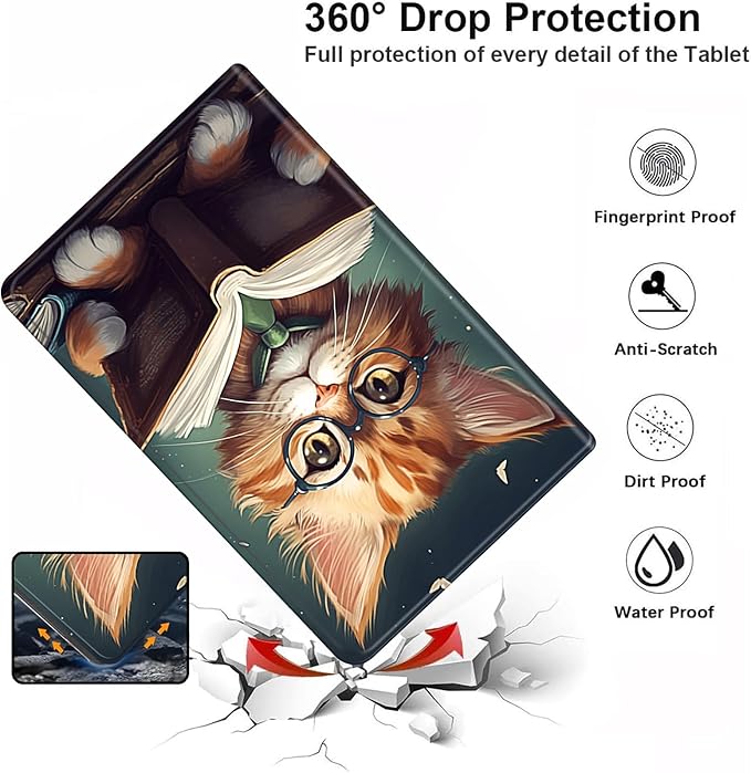 Case for All-New Amazon Fire HD 8 &amp 8 Plus Tablet (12th Generation/10th Generation 2024/2022/2020) 8PU Leather Slim Standing Smart Cover Case with Auto Sleep/WakeReading Cat