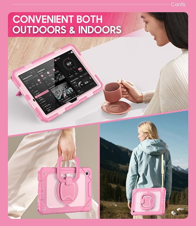 Cantis Case for Samsung Galaxy Tab A11 Plus 11 Inch 2026 (SM-X230/X236/X238) Shockproof Case for Tab A11+ with Screen Protector/Rotating Stand/Pen Holder/Shoulder Strap Pink+LP+Pink