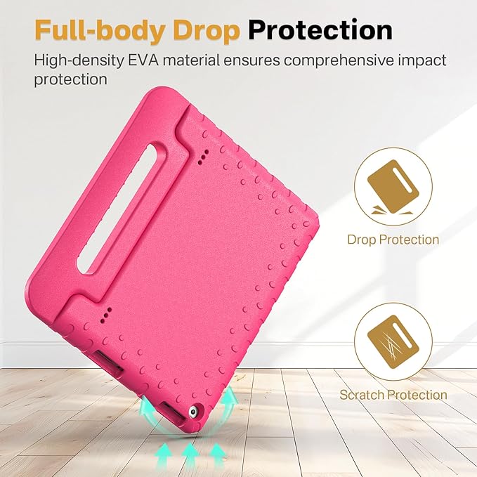 Kids Case for Amazon Kindle Fire HD 10 5th/7th/9th Generation 2015/2017/2019 Released Shockproof Protective Tablet Cases with Adjustable Handle Stand Rosered