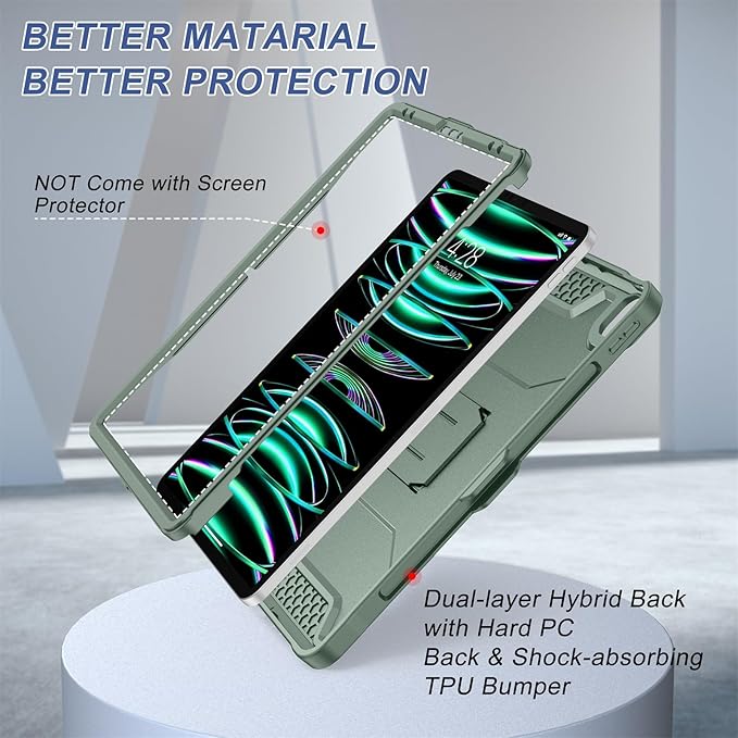 Soke Case for iPad Pro 12.9 Inch 6th/5th/4th Generation(2022/2021/2020 Release) Rugged Shockproof Protective Cover with Built-in Kickstand for Apple iPad Pro 12.9 - Calke Green