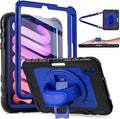 for iPad mini 7 A17 Pro/iPad mini 6 8.3 Inch Case iPad mini 7th/6th Generation Case (2024/2021) with Pencil Holder/Kickstand Hand Strap/Shoulder StrapBlack+Blue