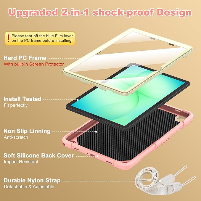 Cover for Samsung Galaxy Tab A11+ Plus/A9+ Plus Case with Screen Protector Galaxy Tab A11+/A9+ 11 inch 2025/2023 Released with Butterfly Stand Shoulder Strap Shockproof case for Kids Girl