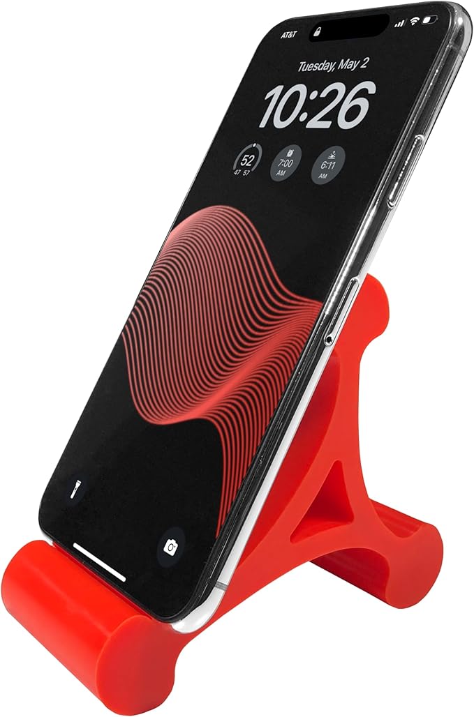 Skalene Phone Stand - 100% Silicone Rubber Adjustable Phone Holder Prop Rest - Desk Office Home Kitchen Accessory (Flash Red)