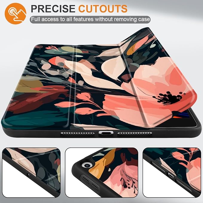 DONGKE Case Compatible with iPad 10.2 Inch 2021 2020 2019 iPad 9th/8th/7th Generation with Pencil Holder Slim Stand Protective Case with Soft TPU Back Auto Sleep/Wake Cover Painted Florals