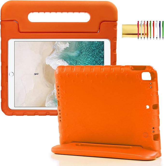 Kids Case for iPad 9th/8th/7th Generation (2021/2020/2019) iPad 10.2 Shockproof Case Techcircle Handle Stand Lightweight EVA Foam Bumper Protective Rugged Drop Protection Child Proof Cover Orange