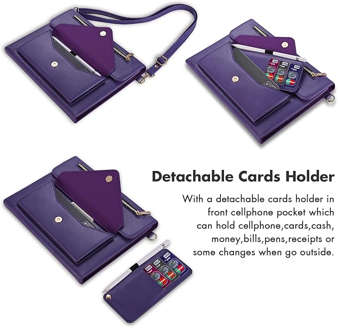 Dteck Business Case for iPad Pro 11 Inch iPad Air 11 Inch PU Leather Flip Stand Cover Pencil Holder Zipper Pocket Strap Protective Wallet Case Purple