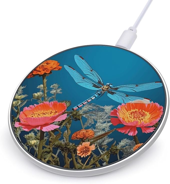 Dragonfly and Flower Wireless Charger Fast Wireless Charging Pad with USB Cable 10W Anti-Slip Magnetic Wireless Charger Portable Slim Charger Puck Travel Charging Station