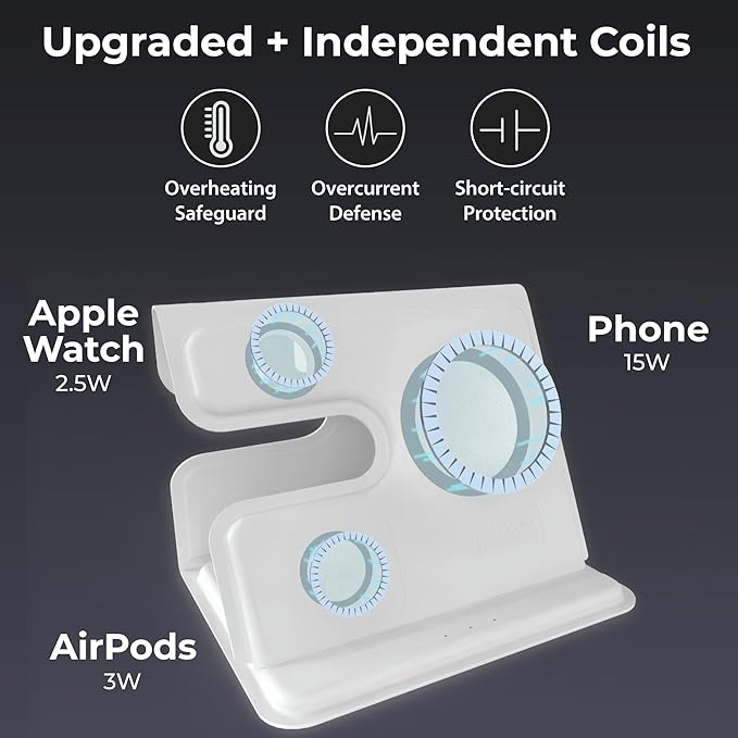 BLACK+DECKER 3 in 1 Charging Station for Apple Multiple Devices Wireless Foldable Travel Charger for Multiple Devices iPhone 17 16 15 14 13 Pro Max Plus Apple Watch Series/AirPods