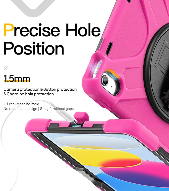 BRAECN for iPad (A16) 11th/10th Generation case 11/10.9 inch 2025/2022 Heavy Duty Shockproof Protective with Pencil Holder Screen Protector 360°Rotating Stand Handle &amp Shoulder Strap Full Body Cov