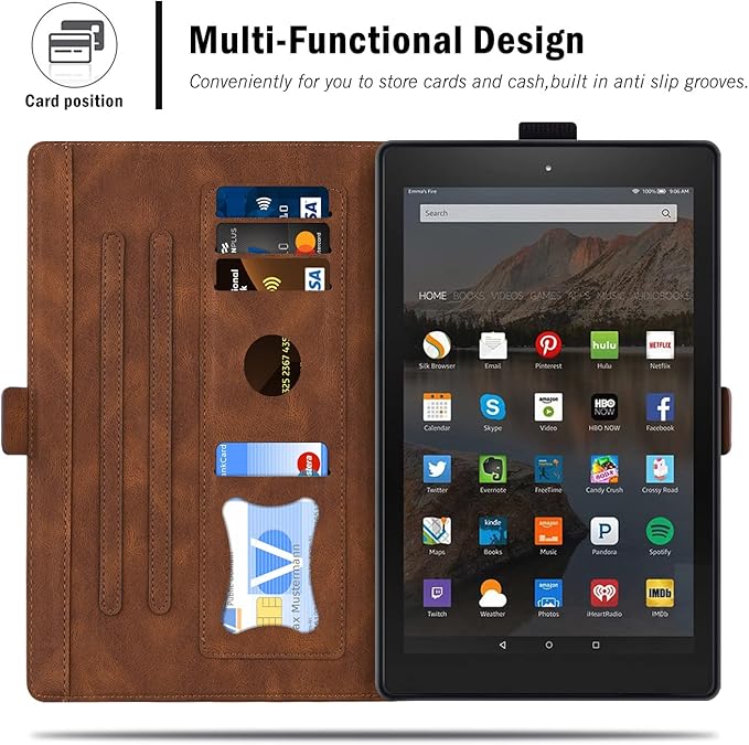 Case for Fire HD 10 Tablet 9th/7th/5th Generation 2019/2017/2015 Release Multiple Angles Viewing Stand Cover Soft TPU Back Cover with Pen Holder and Auto Wake/Sleep Brown