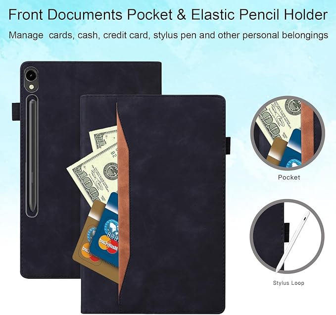 Case for Samsung Galaxy Tab S10 FE+/S10 FE Plus 13.1 Inch 2025 Model (SM-X620/SM-X626B) with Pencil Holder/Pocket/Card Slots Folio Stand PU Leather TPU Back Shockproof Wallet Cover Black