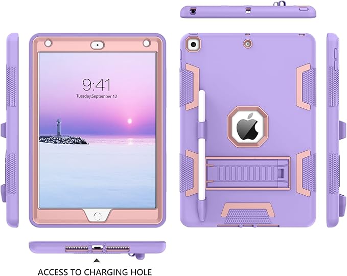 BENTOBEN iPad Case - 3 in 1 Heavy Duty Rugged Shockproof Protective Cover with Stand &amp Pen Holder Purple