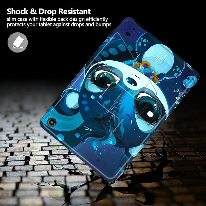 Case for Kindle Fire 7 Tablet (12th Generation 2022 Release) Cute Big Eyes Squirrel Theme 360 Degree Rotating Stand Protective Cover with Auto Sleep/Wake for Fire 7 2022 Tablet