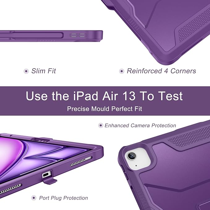 Soke Case for iPad Air 13-Inch M4 2026 M3 2025 &amp M2 2024with Built-in Screen Protector and Kickstand Rugged Full-Body Heavy Duty Protective Cover for Apple iPad Air 13 - Purple