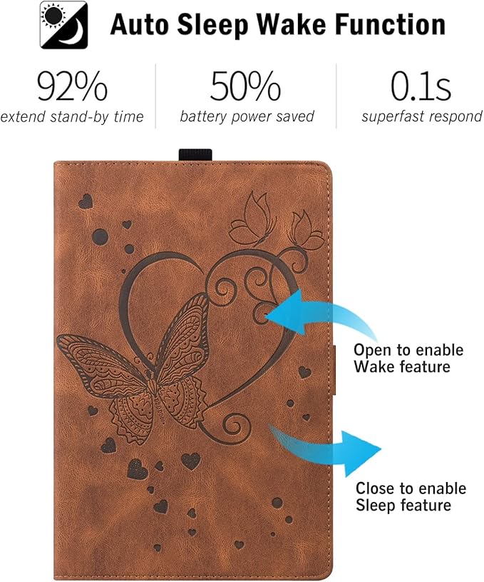 Case for Fire HD 10 Tablet 9th/7th/5th Generation 2019/2017/2015 Release Multiple Angles Viewing Stand Cover Soft TPU Back Cover with Pen Holder and Auto Wake/Sleep Brown