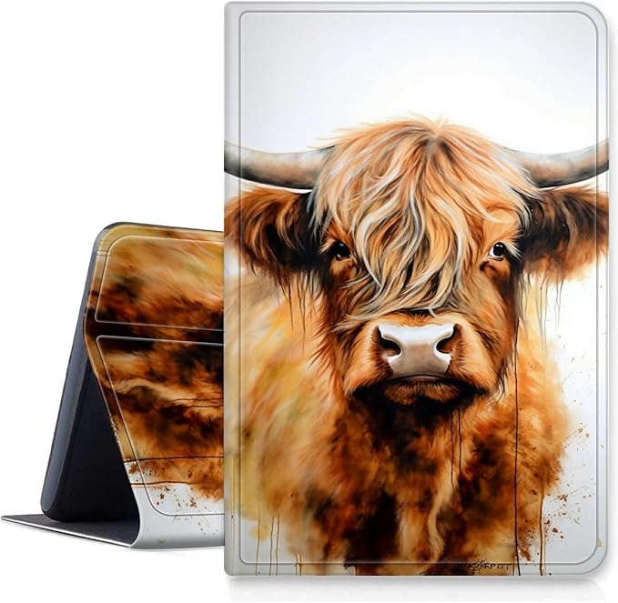 DIGTIALLL Case for Amazon Kindle Fire HD 8 Tablet (8th / 7th / 6th Generation - 2018 2017 and 2016 Release) PU Leather Smart Protective Cover with Auto Sleep/WakeWatercolor Cattle