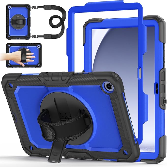 Case for Samsung Galaxy Tab A9+/A9 Plus 11 Inch 2023(SM-X210/X216/X218) Ubearkk Full-Body Drop Protection Case with Screen Protector 360° Rotating Stand and Hand/Shoulder Strap Dark Blue