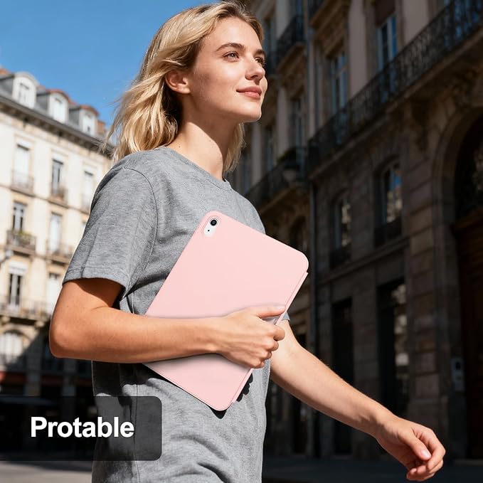 for iPad A16 Case 11th Generation 11 Inch 2025 for iPad 10th Generation Case 10.9 Inch 2022 with Pencil Holder Folio Stand Cover Clear Back Magnetic Attachment Multi Angles Pink