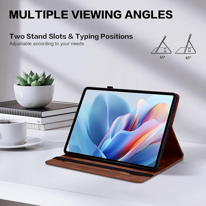 Case for Lenovo Tab Plus 11.5 Inch 2024 Embossed Premium PU Leather Case with Stand/Pencil Holder/Card Slots/Elastic Band for 11.5 Lenovo Tab Plus 2024 Release-Brown