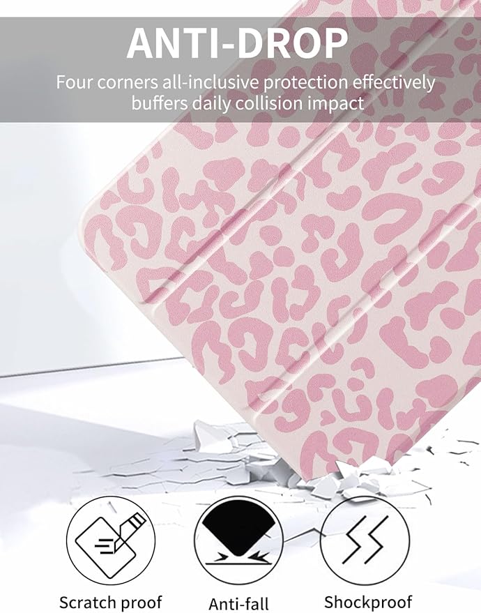 Fycyko Trifold Stand Case for iPad 10.2 InchiPad 9th/8th/7th Generation 2021/2020/2019 Aesthetic Trendy Light Pink Leopard Design with Pencil Holder Shockproof Protective CoverLight Pink