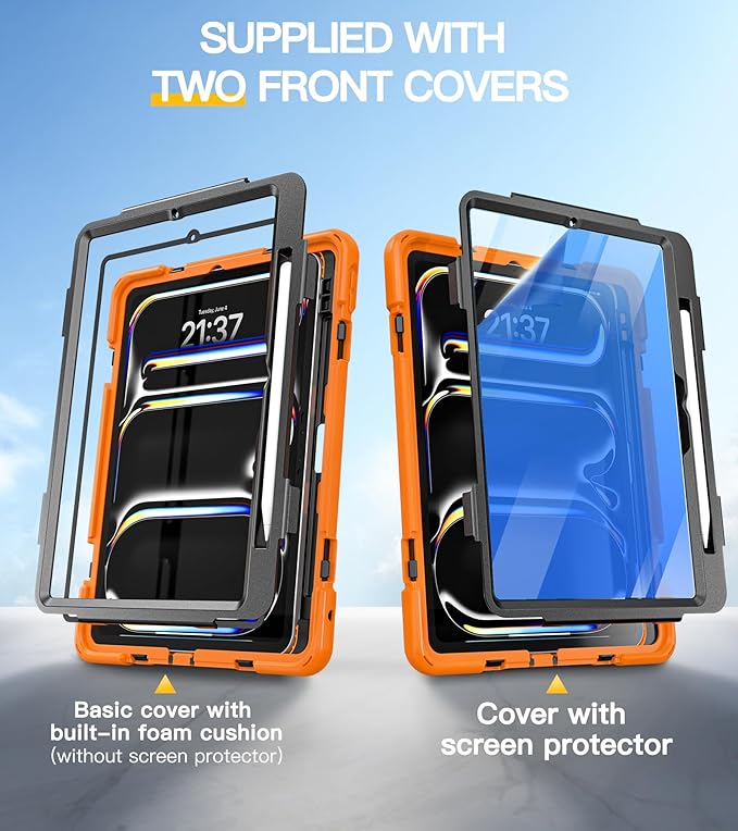 BRAECN Case for iPad Pro 11 inch M5 2025 &amp M4 2024 4 Layers Heavy Duty Full-Body Protection Screen Protector Pencil Holder 360° Rotating Handle Kickstand Shoulder Strap Kids Friendly