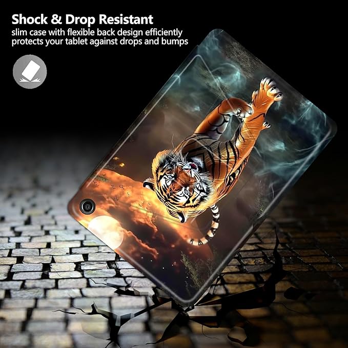 Case for Kindle Fire HD 10 Tablet (5th/7th/9th Generation2015/2017/2019 Release) Tiger Theme 360 Degree Rotating Stand Protective Cover with Auto Sleep/Wake for HD 10 Tablet