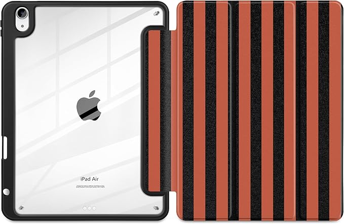 DONGKE Case for iPad Air 11-inch M4 2026 &amp M3 2025 &amp M2 2024 iPad Air 5th/4th Generation 10.9 2022/2020 [Built-in Pencil Holder] Clear Acrylic Back Trifold Stand Smart Cover Orange Stripes