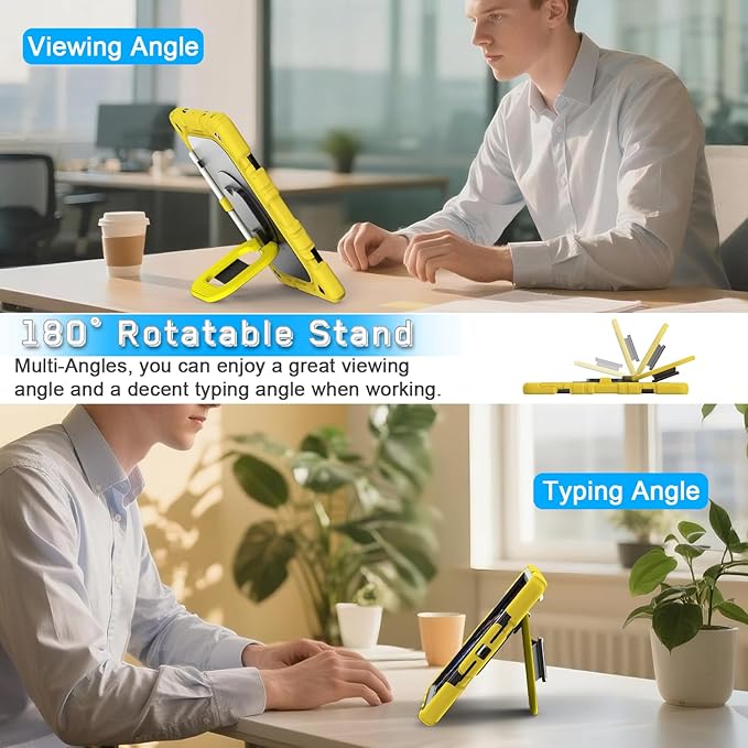 Grifobes for iPad 9th/8th/7th Generation Case for iPad 10.2 Inch 2021/2020/2019 Case Cover with Screen Protector 360°Rotate Stand Hand &amp Shoulder Strap Pencil Holder for Kids Yellow Black
