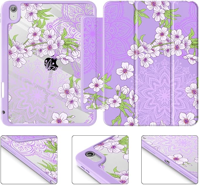 Mektron Case for 2026 iPad Air 13 inch M4 Cover Compatible 2025 iPad Air 13 inch M3 2024 iPad Air 13 inch M2 with Pencil Holder Shockproof Clear Shell Blossom Sakura-Purple