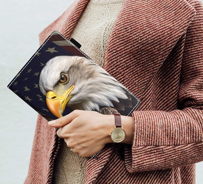 Case for Amazon Kindle Fire 7 Tablet (7 9th/7th Generation 2019/2017 Release) Slim PU Leather Cover with Card Slot &amp Auto Wake/Sleep - American Flag Bald Eagle