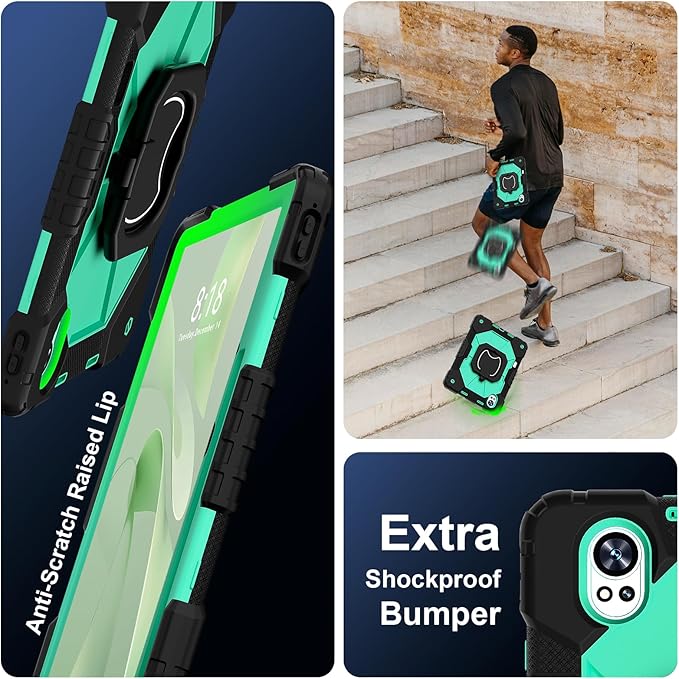 Shoulder Strap Tablet Case for Huawei MatePad Air/Huawei MatePad 11.5 inch Heavy Duty Shockproof Protective Cover with Kickstand Handle Shoulder Strap for Kids Women Man Black Mint Green