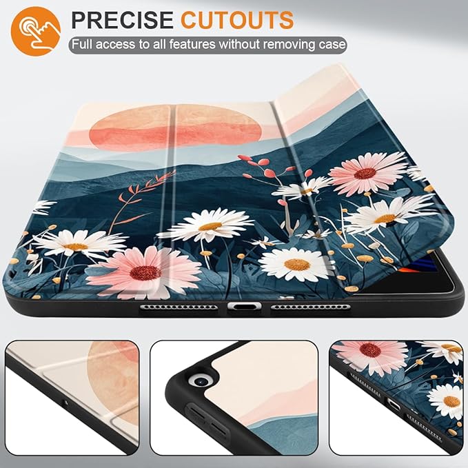 DONGKE Case Compatible with iPad 10.2 Inch 2021 2020 2019 iPad 9th/8th/7th Generation with Pencil Holder Slim Stand Protective Case with Soft TPU Back Auto Sleep/Wake Cover Daisie